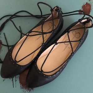 Jessica Simpson Black Leather Lace-up Flats - 7.5